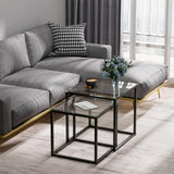 VILAWLENCE Coffee Table Set of 2, Modern Black Glass Side Table, Metal Frame Square End Table, Center Tables,Nesting Coffee Table for Living Room,Bedroom and Small Spaces VILAWLENCE