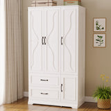 LIKIMIO Armoire Wardrobe Closet with 4 Doors and Drawers, Wardrobe Cabinet with Storage Shelves and Side Hooks, Clothing Storage Cabinet for Bedroom, White LIKIMIO