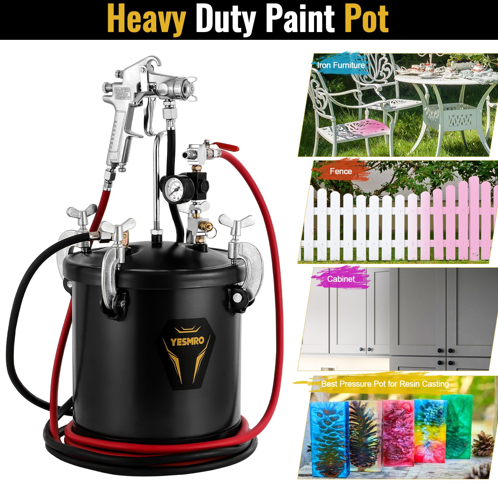 Paint Sprayer for Home Interior,10L Air Paint Pressure Pot Tank with Spray Gun Inner Pot Regulator Heavy Duty Hose for House Painting Cabinets Walls Cars Architecture Construction Automotive, - WoodArtSupply