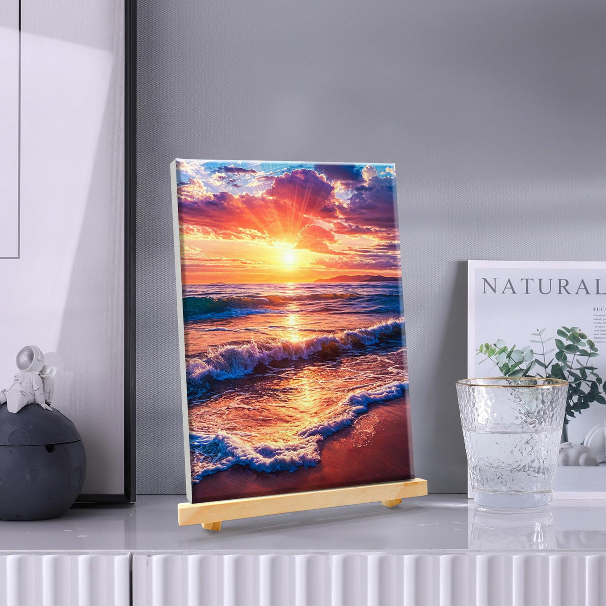 JOOZ 4 Pack Paint by Numbers Kit for Adults with Frame Seaside Sunset Paint by Number with Easel DIY Beach Sea Adult Paint by Number Kit on Canvas Oil Painting Kits for Home Wall Decor 8x12 Inch JOOZ