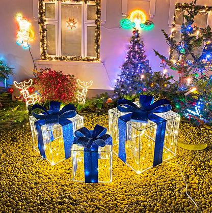 Christmas Decorations, Purtuemy Set of 3 Christmas Lighted Gift Boxes 140 LED Light up Xmas Present Ornament for Tree Indoor Outdoor Yard Holiday Door, Christmas Lights,Warm White, UL Plug