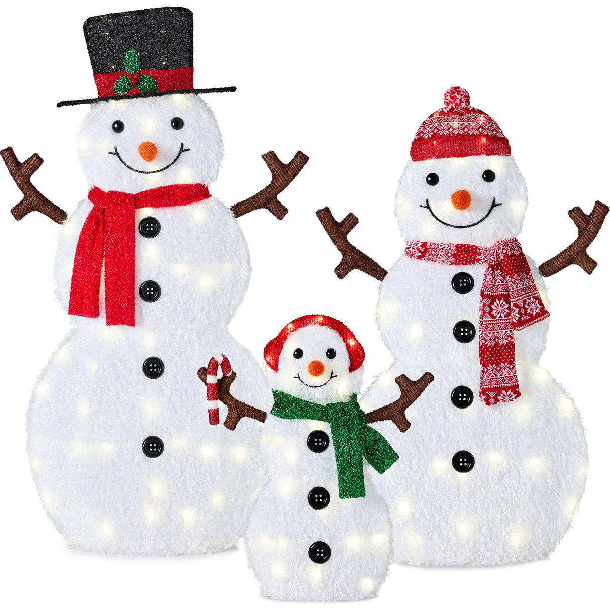 Best Choice Products 4ft 3-Piece 2D Lighted Christmas Snowman Family Set, Large Outdoor Yard Decor Holiday Decoration w/ 135 Twinkling LED Lights Best Choice Products