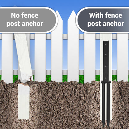 2 Pack Fence Post Anchor Kit, Heavy Duty Steel Fence Post Repair Stakes, Fence Post Anchor Ground Spike for Repairing Tilted Broken Wooden Fence