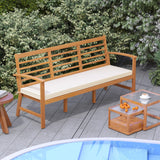 Tangkula 64 Inch Patio Acacia Wood Bench, 3-Seat Extra Long Chair with Cushion, Slatted Seat & Backrest, 3-Person Outdoor Wood Bench for Backyard, Porch, Balcony & Garden Tangkula