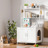 Cozy Castle Litter Box Enclosure, 57'' Cat Litter Box Furniture with Large Cabinet, Shelves and 4 S-Hooks, Hidden Cat House for Most of Litter Boxes, Wooden Pet Washroom Indoor, White Cozy Castle