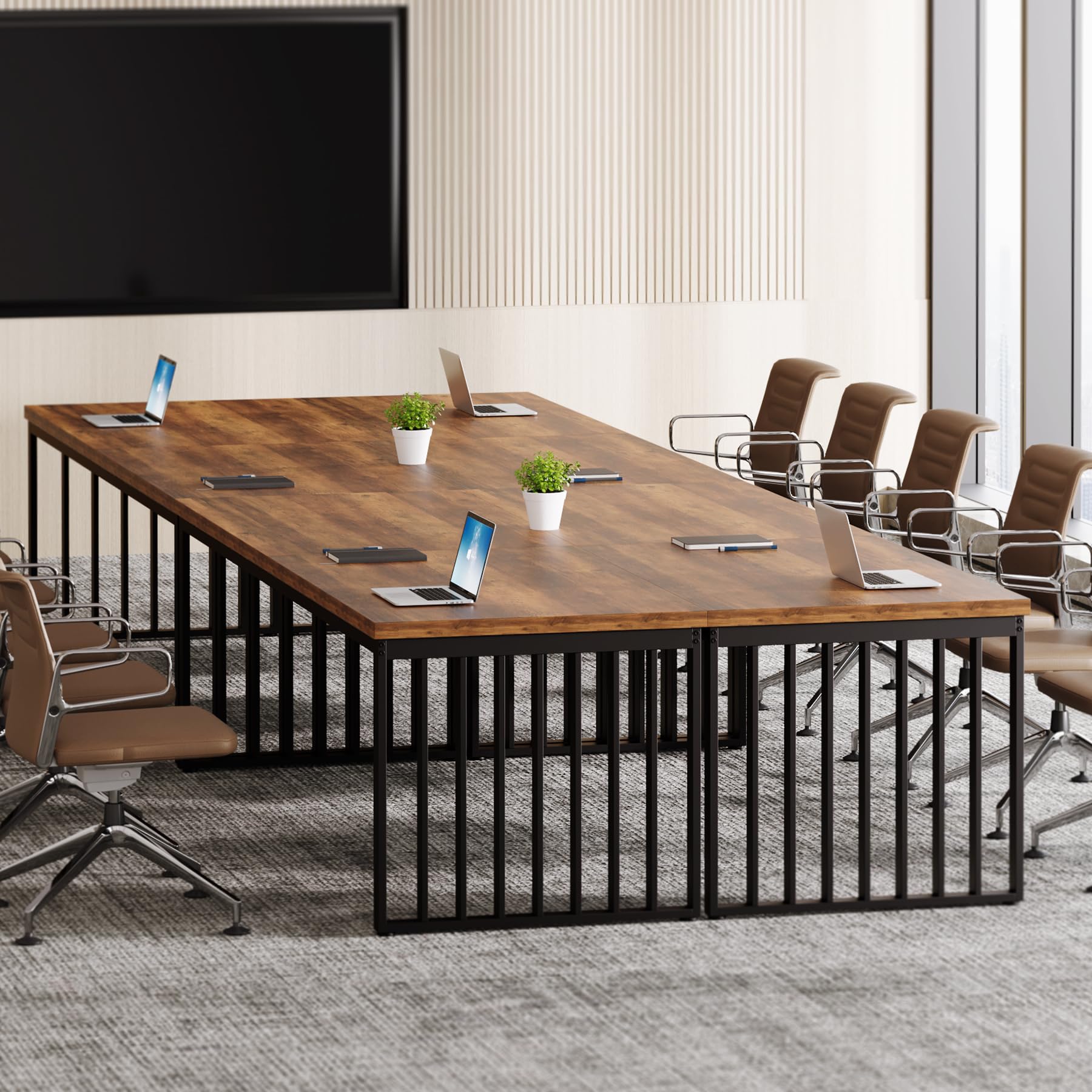 Tribesigns 6.56 ft Conference Table, Large Rectangle Meeting Seminar Table, Industrial Long Business Table for 6-8 People (Without Chair) (Brown & Black) - WoodArtSupply