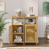 VIAGDO Bamboo Cabinet, Bathroom Storage Cabinet with Single Door and Shelf, Freestanding Bathroom Cabinet, Kitchen Cupboard, Sofa Side Table for Living Room/Hallway/Kitchen VIAGDO
