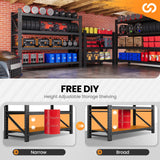 Set of 2 Storage Shelves, 4 Tier Heavy Duty Garage Shelving Units, 48” Wide Rack Shelf, 3000LBS Steel Industrial Shelving, 24” Deep Adjustable Standing Shelf for Warehouse 24" D x 48" W x 70" H Black AFAIF