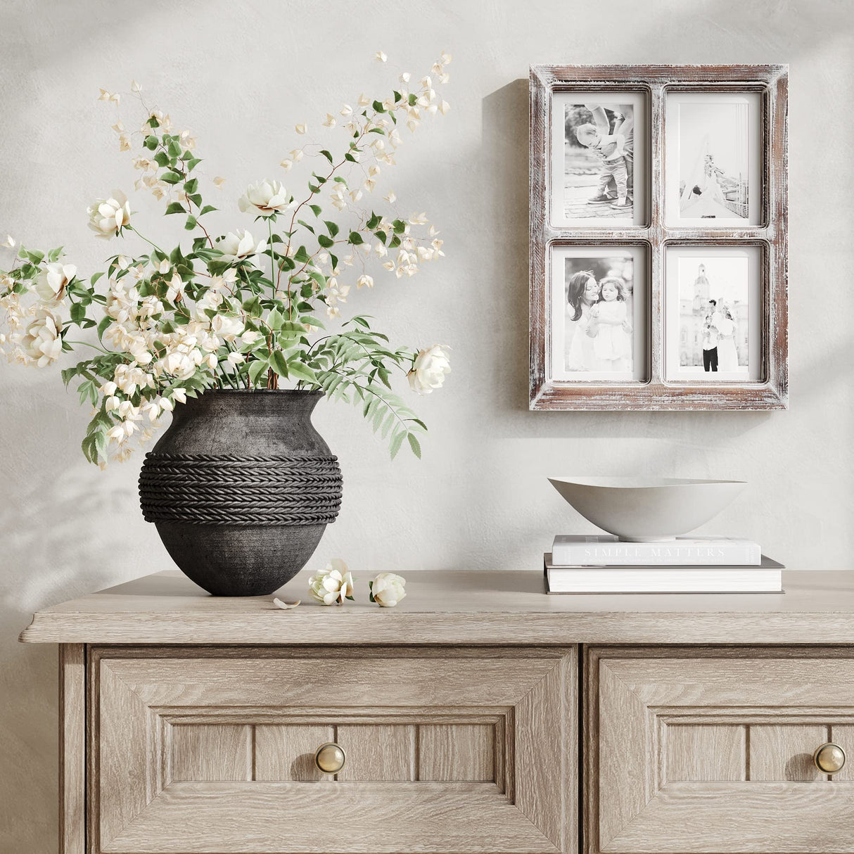 Barnyard Designs 4x6 or 5x7 Collage Picture Frames, 4 Photo Openings w/Mat for Multiple Pictures, Distressed Rustic Wood Farmhouse Frame for Wall, 16x12 (Brown) Barnyard Designs