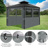 aonear Gazebo Privacy Curtains 10' x 12' with Mosquito Windows, 4-Panels Side Wall with Zipper Universal Replacement for Patio, Outdoor Canopy, Garden and Backyard, Gray (Curtain Only) aonear
