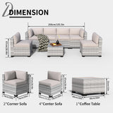 7-Piece Outdoor Sectional Patio Furniture Set, All-Weather Wicker Rattan Sofa w/Thick Washable Cushions & Tempered Glass Table, Perfect for Garden, Poolside, Backyard (7, Graywhite&Offwhite) YLGJ&TIDY