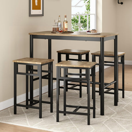 Farini 47 inch Counter Height Bar Table, Rectangular Dining Counter Tables with Metal Legs,Brown Farini