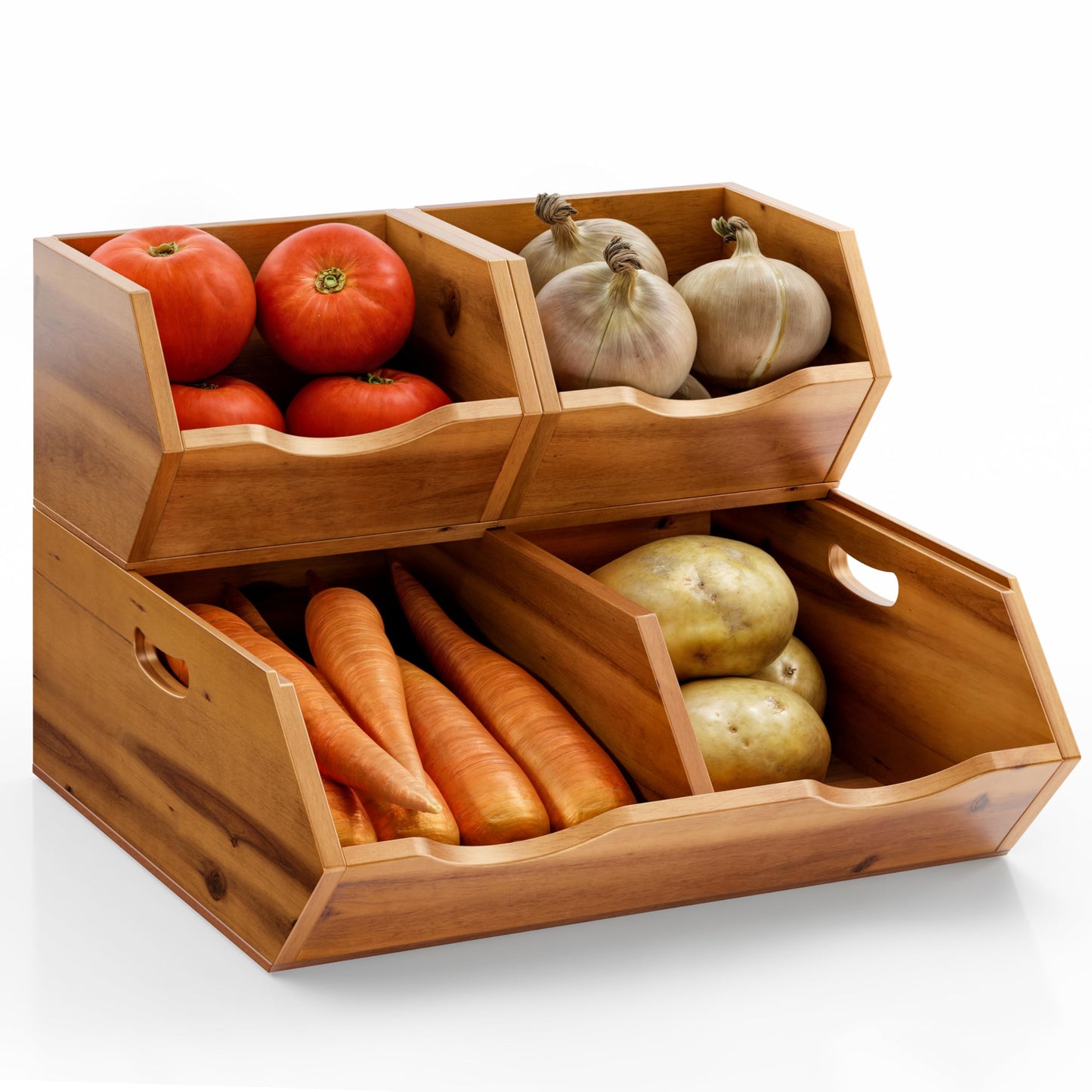 HOLANA Acacia Wood Pantry Storage Bins - Wooden Stackable Baskets - Potato and Onion Storage - Fruit Basket for Pantry Organization - Fruit Bowl for Kitchen Counter - Fruit and Vegetable Storage