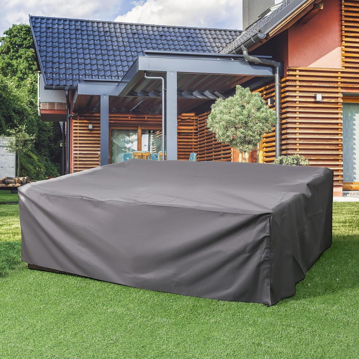 U-MAX Patio Furniture Set Cover, Outdoor Patio Table and Chair Set Covers for Backyard, Waterproof & Large Rectangle Patio Table Cover 90.5"x72.5"x27.5", Grey U-MAX