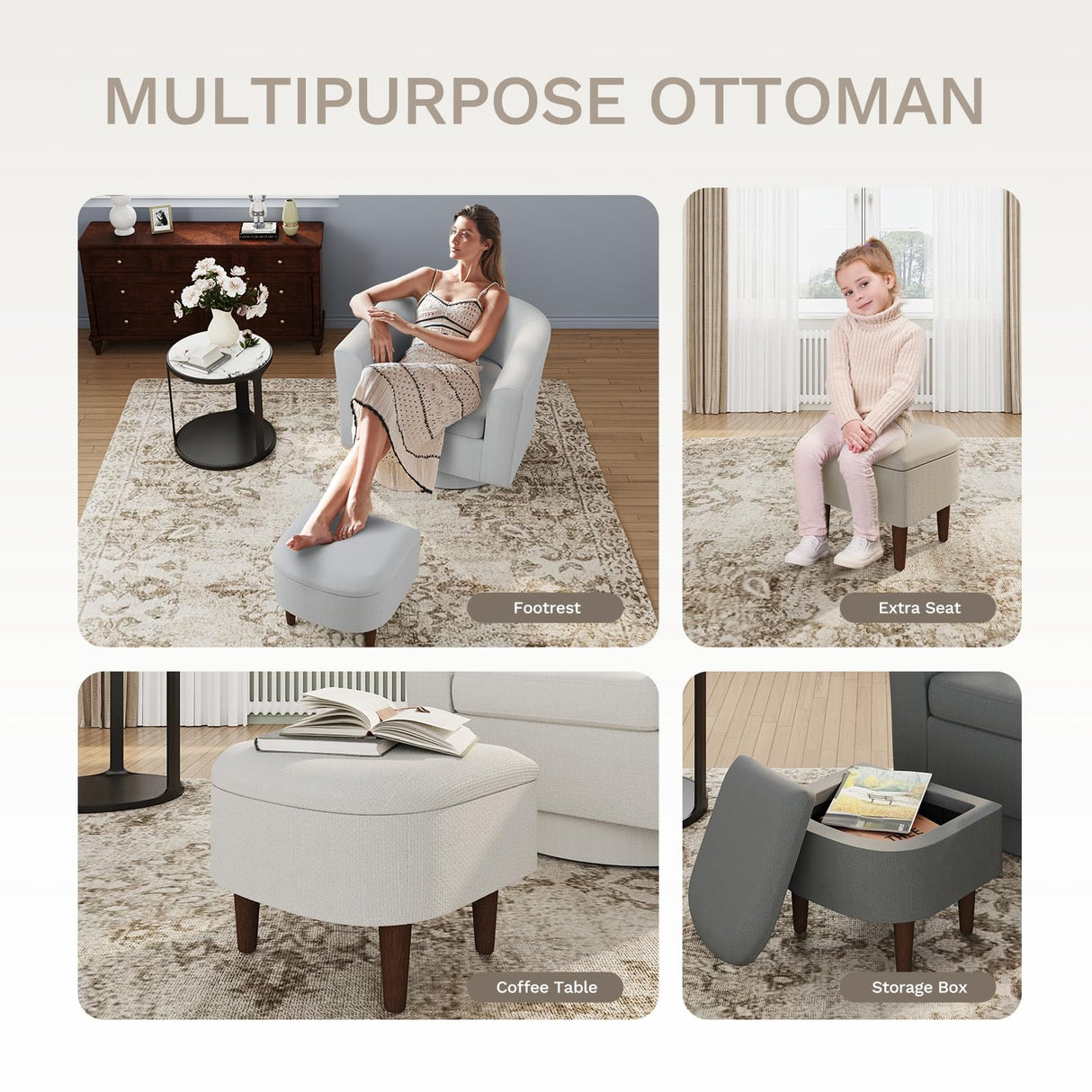 COLAMY Upholstered Swivel Barrel Accent Chair with Ottoman, Modern Single Sofa Lounge Armchair Club Chair with Storage Space for Living Room Bedroom Office, Beige COLAMY