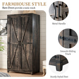 LUXOAK 70" Large Armoire Wardrobe Closet with Hanging Rod, Farmhouse Clothing Storage Cabinet with 2 Barn Doors, Wooden Tall Bedroom Armoires with Shelf, Dark Oak Wood LUXOAK