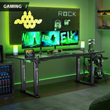 Klobel 71" x 30" Gaming Standing Desk, 4-Leg Electric Height Adjustable, Sit to Stand Desk with LED Light and Locking Wheels, Flip-Top Design, Ergonomic Computer Desk, Carbon Fiber Texture Klobel