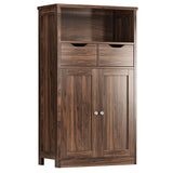 Shintenchi Floor Storage Cabinet, Bathroom Storage Organizer with Doors and Drawers, Freestanding Side Cupboard Pantry with Adjustable Shelf for Bathroom/Kitchen/Livingroom, Walnut Shintenchi
