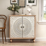 LOHDLE Carved Cabinet with 2 Door and Adjustable Shelf, Antique Wood Sideboard Buffet Storage Cabinet, Rustic Accent Cabinet Credenza for Living Room Entryway Bedroom (Rustic Brown) LOHDLE