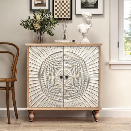 LOHDLE Carved Cabinet with 2 Door and Adjustable Shelf, Antique Wood Sideboard Buffet Storage Cabinet, Rustic Accent Cabinet Credenza for Living Room Entryway Bedroom (Rustic Brown) LOHDLE