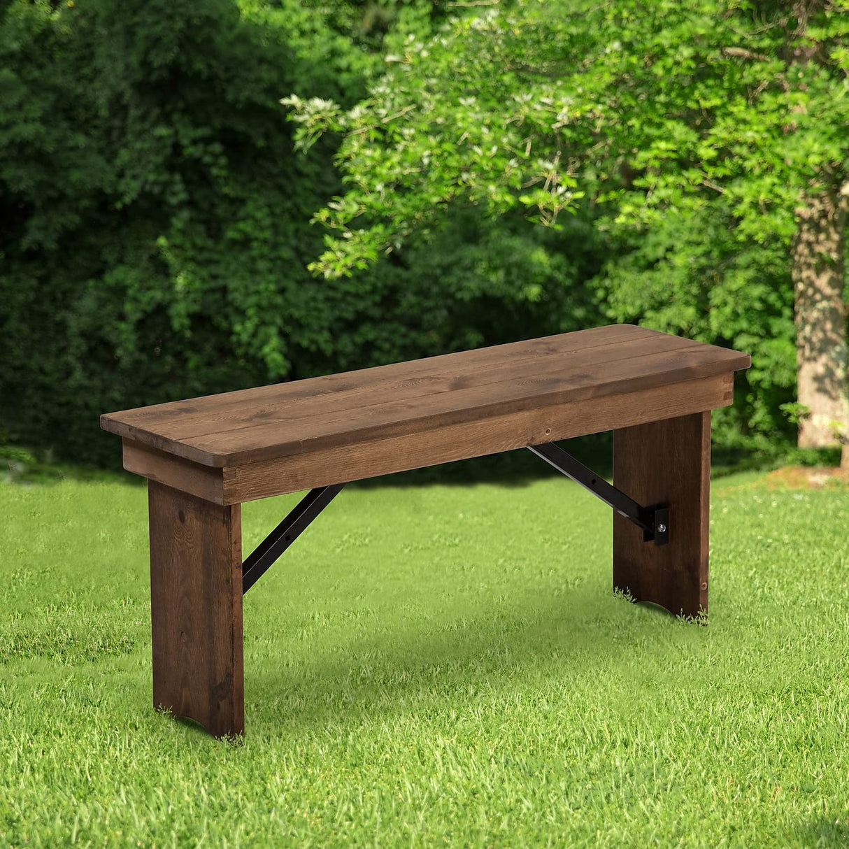 Flash Furniture HERCULES 40" x 12" Antique Rustic,Solid Pine Folding Farm Bench Flash Furniture