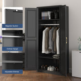 TIMELESS PIECES Metal Wardrobe Cabinets,Black Armoire Wardrobe Closet with Hanging Rod,Clothes Storage Cabinet with Adjustable Shelves and Doors,Clothing Cabinet for Bedroom, Office, Laundry Room TIMELESS PIECES