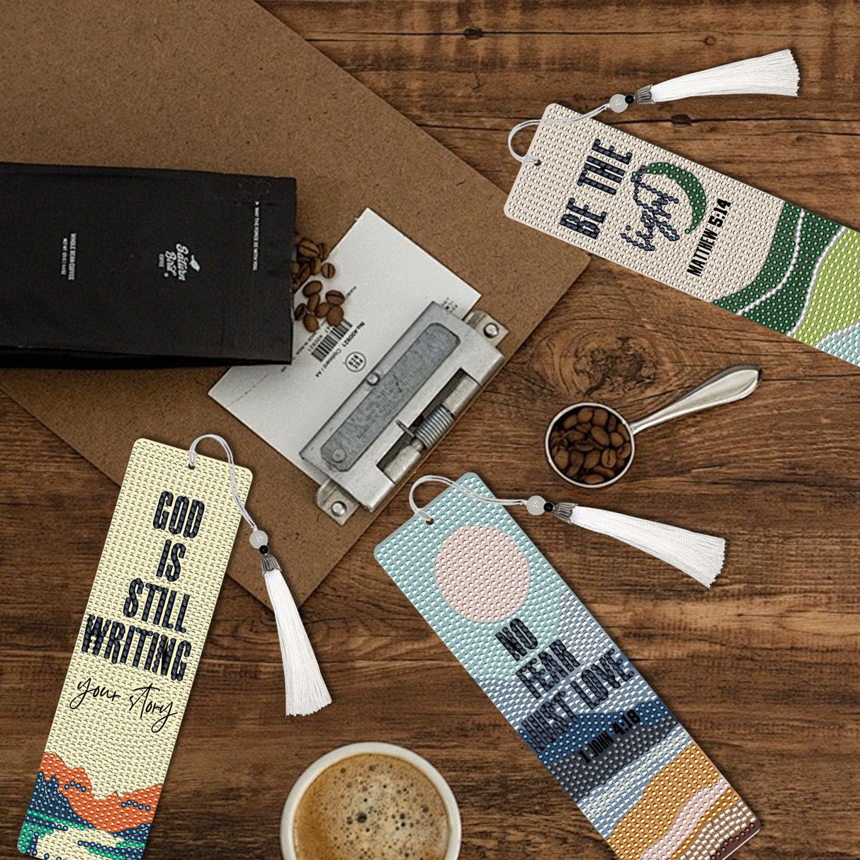 INCOK Christian Diamond Art Bookmarks - 6 Pcs DIY Bible Verse Diamond Painting Bookmarks with Mountains Rivers Pattern Religious Gem Art Craft Inspirational Gift for Reading Lovers Beginners INCOK