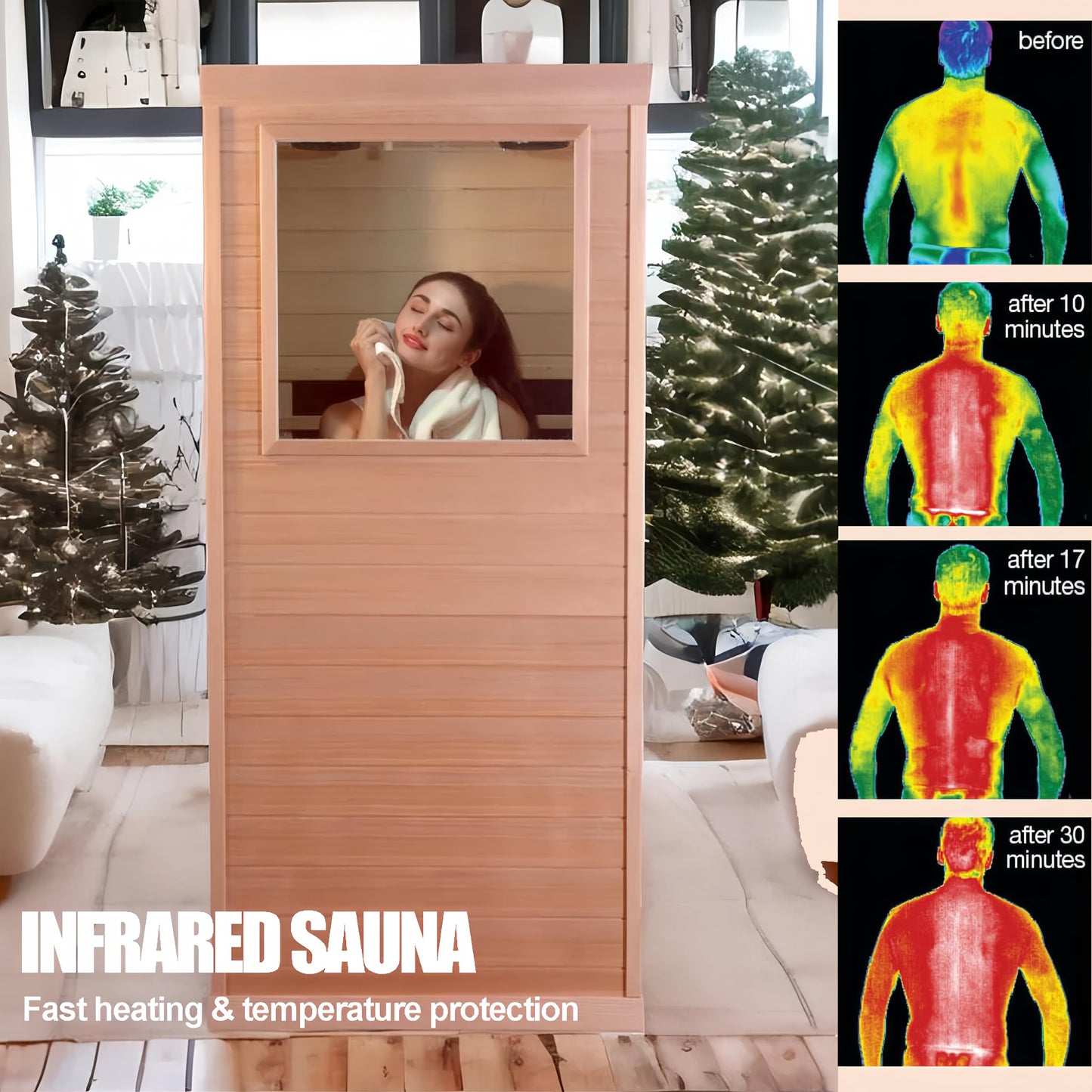 Infrared Sauna, Home Sauna 1 Person, Low EMF Sauna Wood Indoor, Far Infrared Sauna, Canadian Hemlock, 10 Min Warm-up, Left Side, 1050W - WoodArtSupply