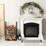 HOME IT Firewood Rack Indoor Outdoor - 2-Tier Firewood Holder with Fireplace Tools Set, Brush, Shovel, Poker, Tongs - Waterproof Steel Pipe Log Holder, Black Stove Wrought Iron - 17x12x29 HOME IT