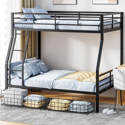 PVWIIK Full Over Queen Bunk Bed with Storage Drawers for Kids,Heavy Duty Bunk Bed w/Ladder & Full Length Guardrail No Box Spring Needed,for Dorm,Bedroom,Guest Room, Black