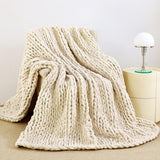 Admitrack Chunky Knit Blanket Throw 51"x63", 100% Hand Knit Chenille Throw Blanket for Sofa & Home Decor, Soft and Cozy Knitted Throw Blankets (Ivory，51"x63") Admitrack