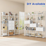 Nosepen 73.6" Tall Bookshelf with 3 Drawers and 16 Storage Shelves, Industrial Bookcase with 16 Open Display Shelves, Large Etagere Bookshelf, Triple Wide Book Shelf Book Case for Home & Office, White Nosepen