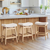 Cozyman Bar Stools Set of 3, Barstools with Sturdy Wood Legs, Saddle Seat Counter Height Bar Stools for Kitchen Counter, Bar, Dining, 24 Inch Farmhouse Counter Stools, Beige Fabric Cozyman