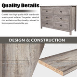 CATMIX Farmhouse 6 Drawers Dresser, Wood Double Dresser Chest of Drawers Wide Storage Organizer Cabinet for Bedroom, Living Room, Rustic Grey CATMIX