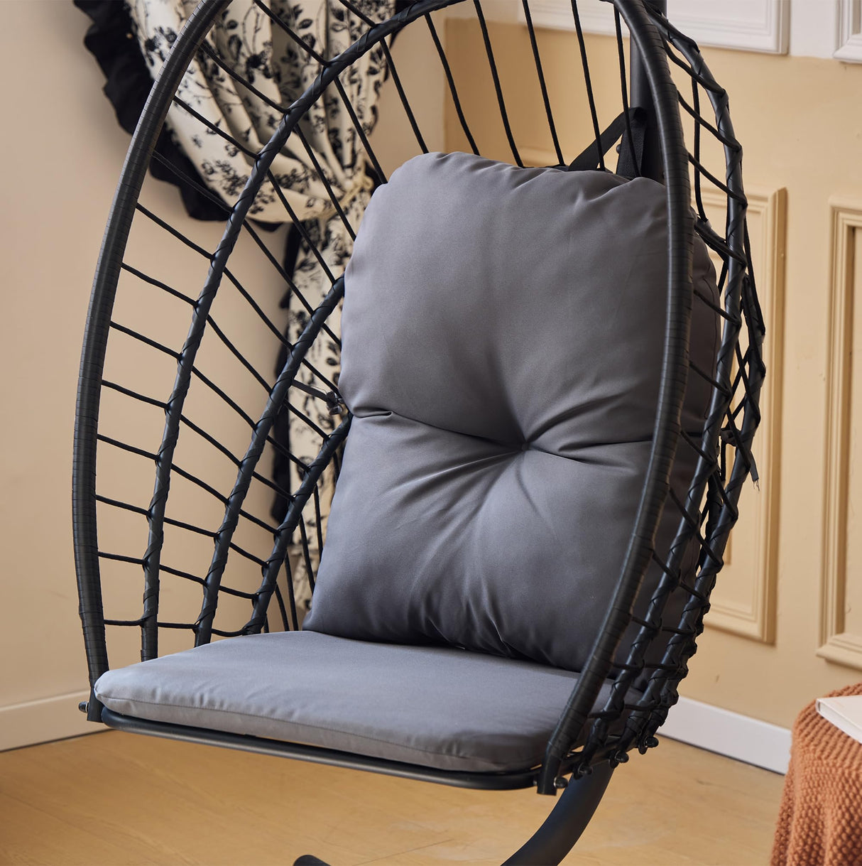 Topfuca Indoor/Outdoor Egg Hanging Chair with Stand - Patio Wicker Swing Hammock Chair. 350lbs Capacity, Cushioned. Ideal for Bedroom, Balcony, Porch, Garden. Versatile Swing Chair for All Spaces Topfuca