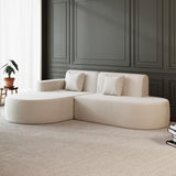 MELLCOM Modern Curved Boneless Sofa Couch, L-Shaped Corner Sofa, No Assembly Needed, Chenille Upholstered Cloud Sectional Couch for Living Room, Bedroom and Apartment (Beige, Left Hand Facing) MELLCOM