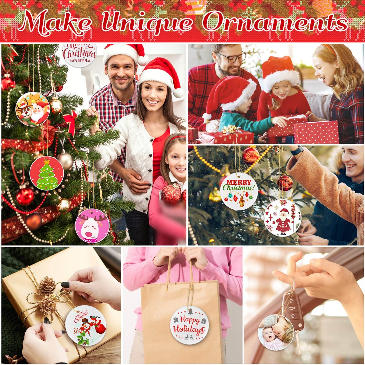 35 Pieces Sublimation Ornament Blanks, Round Blank Sublimation Ornaments Sublimation Christmas Ornament Blanks for Christmas Tree Décor, DIY Handmade Crafts(2.76 inches)