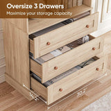 Vyre 71" Tall Farmhouse Bookshelves with Drawers, Set of 3 – Large Modular Bookcase with Adjustable Shelves, Storage Cabinet for Living Room, Kitchen, Home Office, Brown Vyre