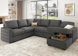 HONBAY Sectional Sleeper Sofa with Pull Out Bed U-Shape Sectional Couch Sleeper Bed with Storage Chaise 6 Seater Sleeper Sectional Sofa Bed, Light Grey HONBAY
