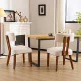 MOJAY Mid Century Modern Dining Chairs Set of 2, Upholstered Linen Fabric Farmhouse Side Chairs with Curved Backrest for Kitchen, Dining Room, Restaurant, or Patio, Off-White MOJAY