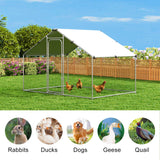NGTEEN Large Metal Chicken Coop, Chicken Pen Walk in Chicken Run for Duck Rabbit Habitat Flat Shaped Poultry Cage with Waterproof Cover for Outdoor Farm Use, Spire Roof (10' L x 4.9' W x 6.4' H) NGTEEN
