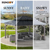 Sunjoy 13 x 15 ft. Wood Gazebo, Outdoor Patio Steel Hardtop Gazebo, Cedar Framed Wooden Gazebo with 2-tier Metal Roof, Suitable for Patios, Lawn and Backyard, Matte Black Roof + Gray Wood Frame Sunjoy