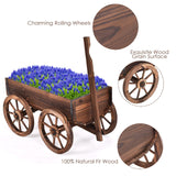 S AFSTAR Wooden Wagon, Wood Flower Planter Pot Stand with 4 Wheels & Drainage Holes, Amish Wagon Planter, Rolling Pot Stand Wood Wagon for Outdoor Plants Garden Decorative Garden Planter, Brown S AFSTAR