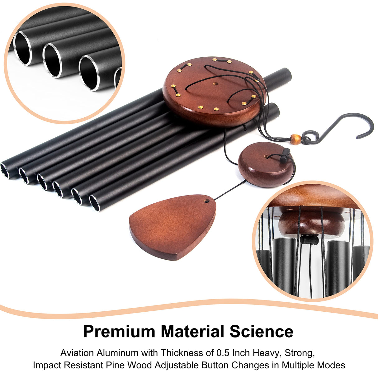 Bursvik Large Aluminium Wind Chimes 37" Inches to Create a Zen Atmosphere Suitable for Outdoor, Garden, Patio Decoration. Classic Black Wind Chimes with Wind Catcher Suitable as A Gift for Unisex Bursvik