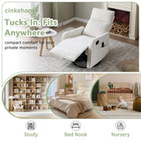 cinkehome Swivel Rocker Recliner, Glider Rocking Recliner Chair for Nursery, Manual Reclining Chair with Heated Massage, Small Spaces, Living Room, Off-White Chenille cinkehome
