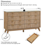 T4TREAM Fluted 8 Drawers Dresser, 54" Wide Modern Chest of Drawers with Faux Marble Top, Curved Profile Design, Dresser TV Stand, Wood Drawer Organizer for Bedroom, Living Room, Hallway, Natural Oak T4TREAM