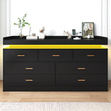 jiteentarou 7 Drawer Dresser with Charging Station and LED Lights, Modern Chest of Drawers with Power Outlet, Organizer Cabinet for Bedroom, Living Room, Entryway, Black jiteentarou