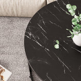 aboxoo Round Nesting Coffee Table Side Set of 2 End Tables for Living Room Bedroom Balcony,Black Faux Marble Wooden Table 23.6IN Accent Large Coffee Table with Steel Frame aboxoo