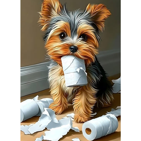 MXJSUA Yorkshire Puppy Dog Diamond Painting Kits for Adults, 5D Diamond Art Kits for Beginners, DIY Full Round Drill Picture with Diamond for Home Wall Decor, 12x16 Inch MXJSUA