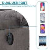 OUINCH Manual Swivel Glider Rocker Recliner Chair with Massage and Heat, 2 USB Ports, 2 Cup Holders, 2 Side Pockets and 2 Front Pockets, Bronze Suede Fabric (Grey) OUINCH